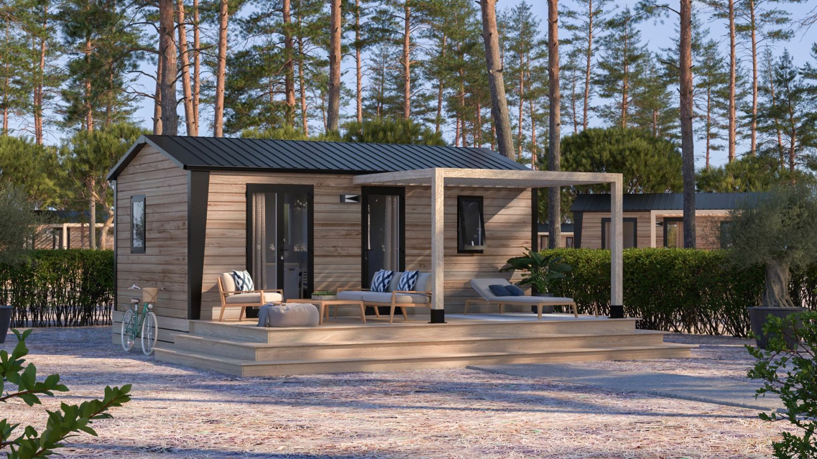 residences trigano mobil home 2chambres nest24 plan 3D ext 1